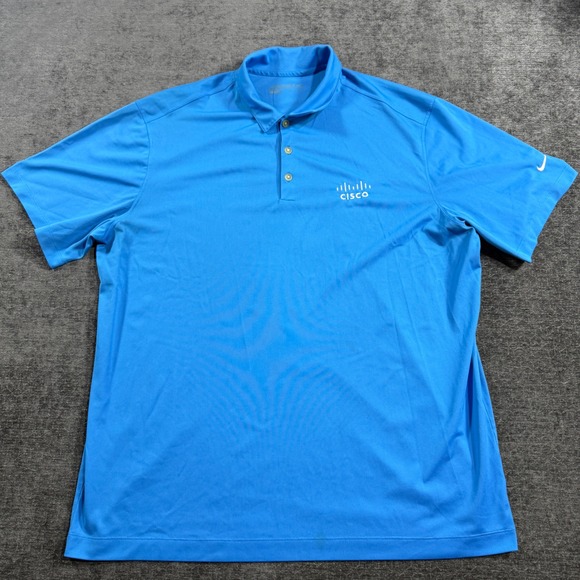 Nike Golf Dri-FIT Polo Shirt Mens XXL Blue Short Sleeve Cisco Logo Performance